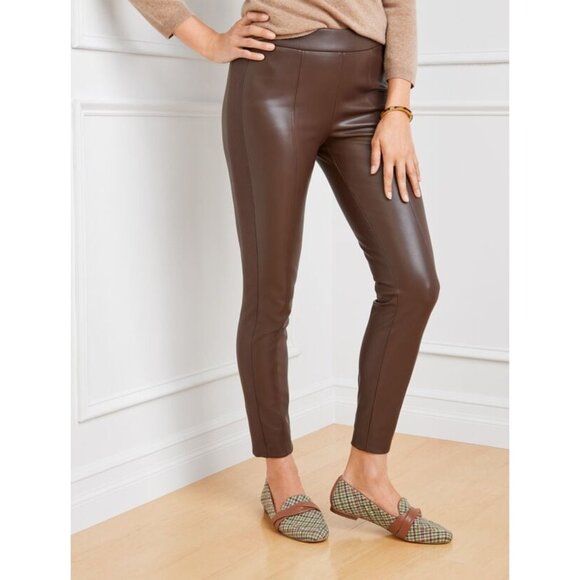 Talbots Womens Petite Portland Faux Leather Legging Pants Espresso Brown size 6P - Picture 1 of 13